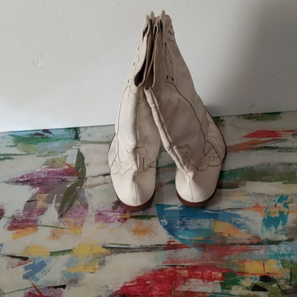 Vtg 80s Wild Pair White Cowboy Cowgirl Boots Festival Rodeo Cosplay - Picture 4 of 8